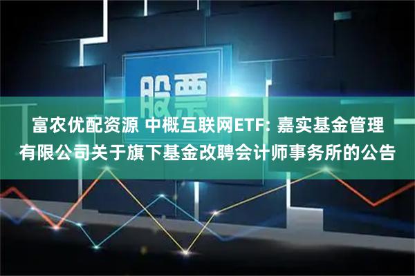 富农优配资源 中概互联网ETF: 嘉实基金管理有限公司关于旗下基金改聘会计师事务所的公告